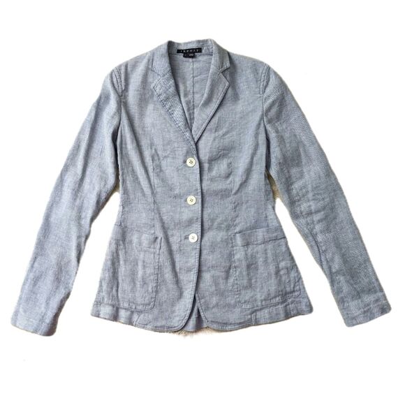 THEORY "Minou T" Linen Blend Baby Blue Three Button Blazer with Pockets, Size 0 - Picture 8 of 10